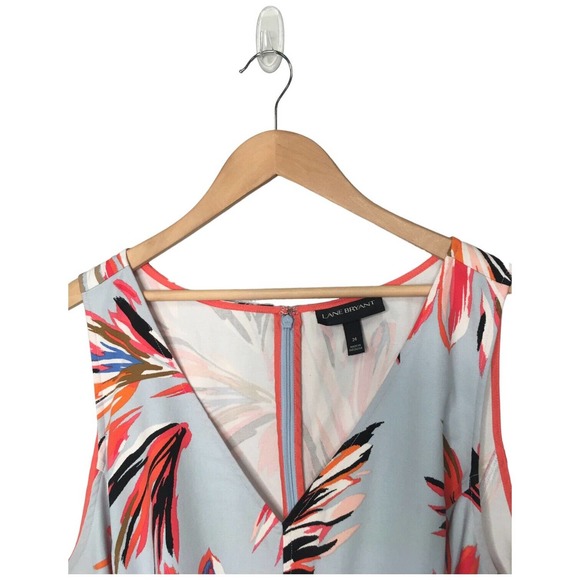 Lane Bryant Tropical V Neck Brush Stroke Sleeveless Belted Dress Light Blue 24 - Picture 5 of 13